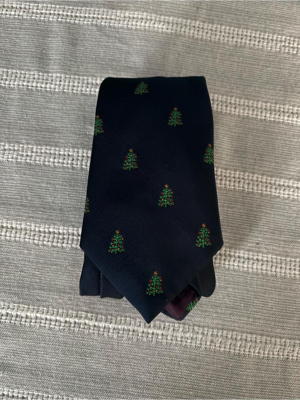 Appleseed's Navy Tie with Green Tree Motif